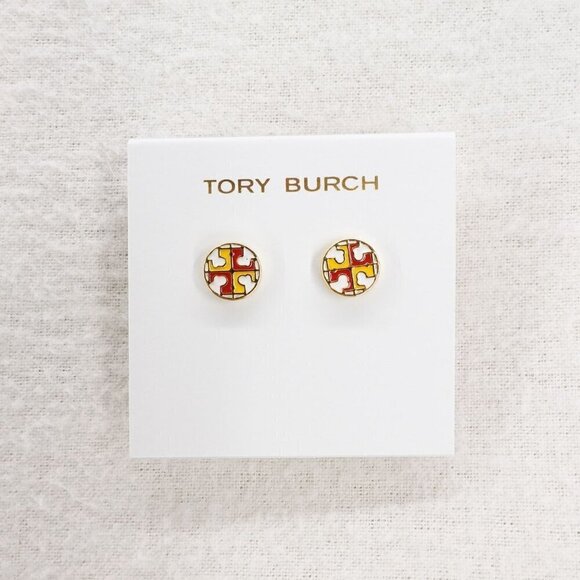 Tory Burch Kira Enamel Circle Stud Earrings Enamel/Titanium Posts/Tory Gold OS - Picture 7 of 13